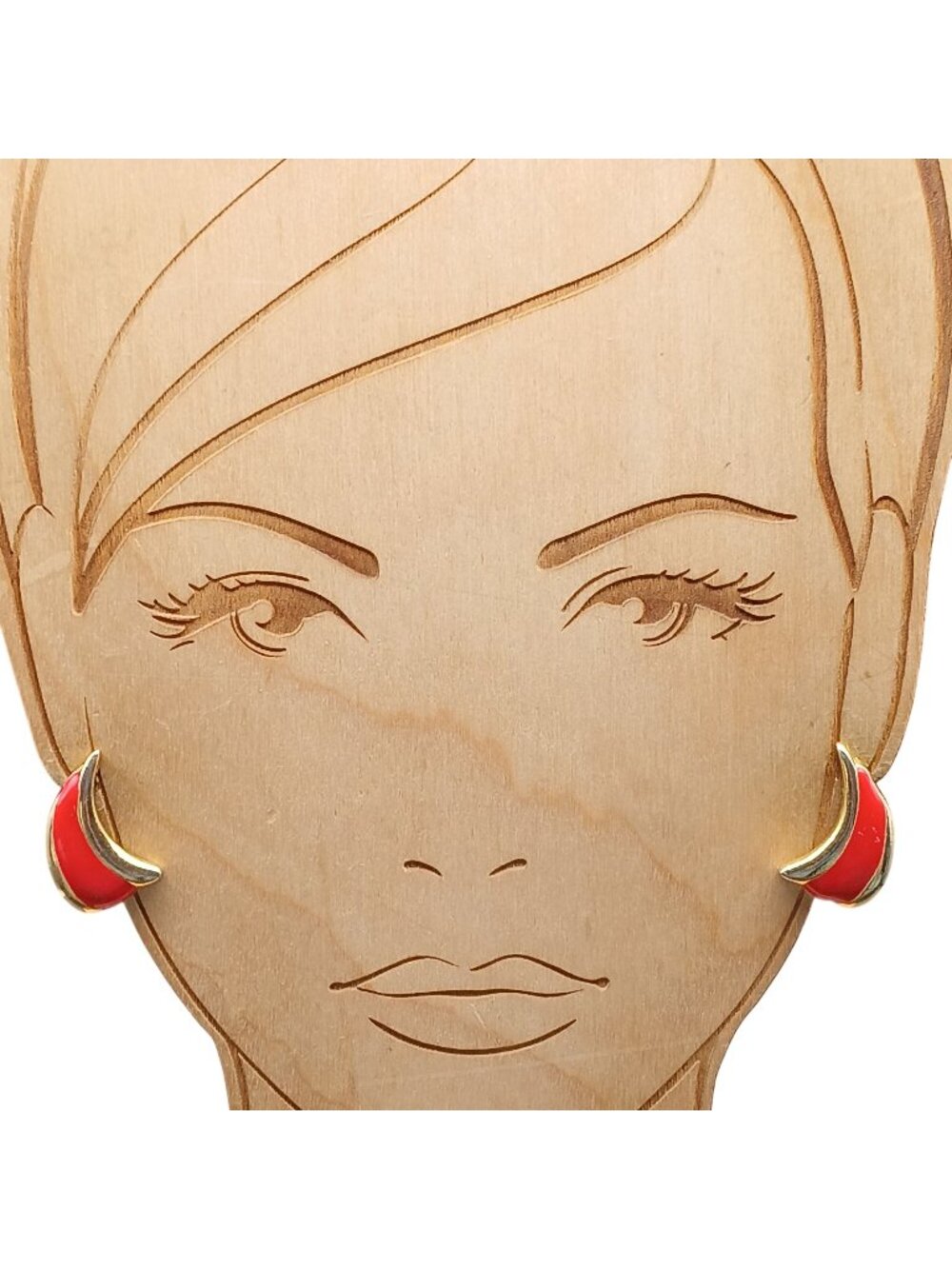 Vintage Crescent-Shaped Red & Gold-Tone Enamel Stud Earrings